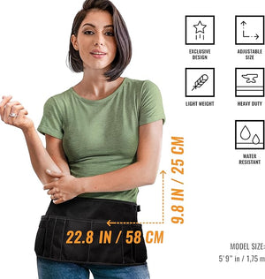 Under NY Sky Salon Waist Apron - 9 Pockets 3 Loops Oxford Canvas - Hair Cut Holster for Tool Storage Shears Brush Trimmer - Belt Pouch - Hair Stylist Makeup Artist Barber Cosmetology - Black