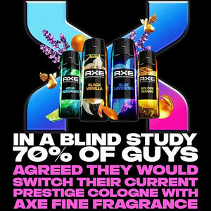 AXE Fine Fragrance Collection Premium Deodorant Body Spray for Men - Variety Pack - Blue Lavender Aqua Bergamot Golden Mango &amp Black Vanilla - Pack of 4 72H Odor Protection Aluminum Free 4 oz