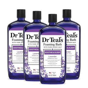 Dr Teal's Foaming Bath with Pure Epsom Salt, Soothe &amp; Sleep with Lavender, 34 fl oz (Pack of 4)