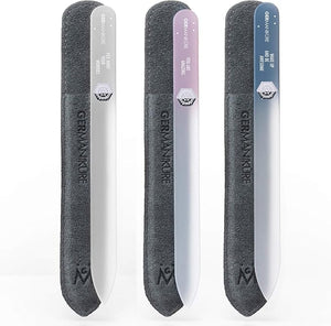 GERMANIKURE Czech Crystal Glass Nail File 3 Pack in Suede Sleeves - Professional Manicure &amp; Pedicure Products for Smooth Easy Shaping of Natural Nails - Ideal Nail Care Gift