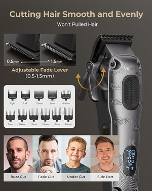 Hair Clippers &amp Trimmers Set for Men Professional Waterproof Electric Razor Foil Shaver for Men Face Beard Cordless for Hair Cutting 4-Speed Setting LED Battery Display Barber or Home Use