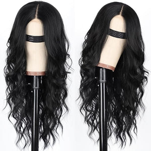 AISI HAIR Black Wig for Women Long Wavy Lace Hairline Middle Part Synthetic Heat Resistant Wig for Daily Party-26 Inch