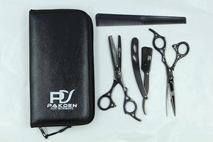 Professional Hair Cutting Kit - 6.5 Black Japanese 440C Stainless Steel Scissors Set with Thinning Shears Razor Comb &amp Case ? Precision Texturizing for Salon &amp Home Use