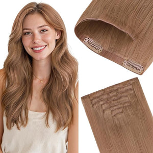 GOO GOO Invisi Edge Clip in Hair Extensions 18inch 120g 7Pcs Injected Seamless PU Clip in Hair Extensions Virgin Real Human Hair #15 Rose Gold
