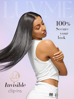LUVME Invisible Clip in Hair Extensions,20 Inch 2 Pack 220g 12pcs Silky Straight Invisible Clip ins Hair Extensions Human Hair Natural Black Hair for Women