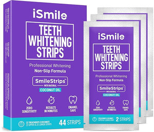 iSmile Teeth Whitening Strips Kit - Coconut and Mint Oil, 44 Strips, 22 Treatments, for Sensitive Teeth, Non-Slip, Professional, Express, Teeth Whitening System (Coconut Flavor)