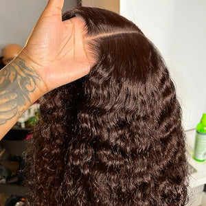 SKINLIKE Real HD Lace Frontal Wigs 13x6 Full Frontal Curly 250% Density Pre-Plucked Bleached Knots Invisible HD Lace Wig Chocolate Brown Human Hair Wig 22 Inch