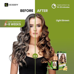 HERBBY Hair Color Shampoo for Gray Hair Coverage&amp;Color Transform with 9 Herbal Extracts ?Long Lasting(6-8 Weeks),Shiny,Evenly Colored,Instant Hair Dye Shampoo&amp;Conditioner, 500 Ml (LIGHT BROWN