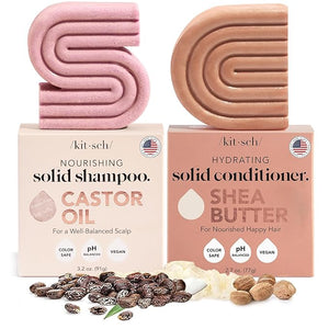 Kitsch Castor Oil Shampoo &amp Shea Butter Conditioner Bar ? Shampoo and Conditioner Set - Hydrating &amp Moisturizing Bar Soap - Free of Paraben Silicone Sulfate - Made in USA - 2pc Set