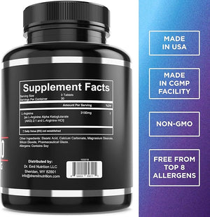 Dr. Emil - L Arginine (3150mg) Highest Capsule Dose - Nitric Oxide Supplement for Vascularity Endurance and Heart Health (AAKG and HCL) - 90 Tablets