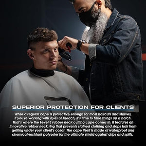 Level 3 Cape with Rubber Neck - Water Resistant Barber Hair Cutting Cape - Professional Salon Stylist and Barber Accessories
