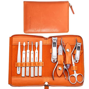 FAMILIFE Professional Manicure Set Manicure Kit Nail Clippers Set 11 in 1 Stainless Steel Orange Pedicure Tool Nail Kit with Portable Leather Travel Case Luxury Gifts
