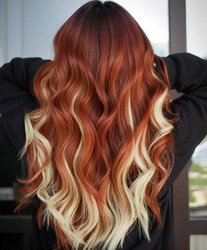 AISI HAIR Copper Blonde Wig for Women Long Wavy Lace Hairline Middle Part Synthetic Wig for Daily Party-26 Inch