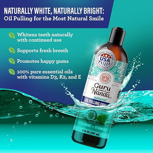 GuruNanda Total Smile Makeover Kit Regular with Cocomint Oil Pulling Dual Barrel Whitening Mouthwash Whitening Strips &amp Butter on Gums Toothbrushes