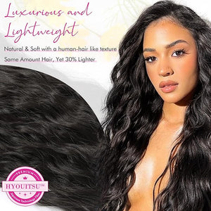 Hair Extensions, REECHO 9PCS Clip in Hair Extensions 24" Thick Long Mini Mermaid Wave Luxurious Lightweight Japanese Technology HYOUITSU Fiber Invisible Soft Lace Weft - HE009 Black Brown