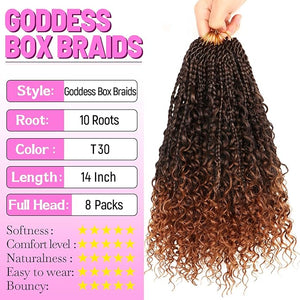 Goddess Boho Box Braids Crochet Hair-8 Packs 14 Inch Crochet Box Braids for Black Women Pre Looped (T30 14 Inch (Pack of 8))