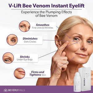 Beverly Hills V-Lift Instant Eye Lift and Eye Tuck Bee Venom Serum for Puffy Eyes Dark Circles Wrinkles and Under Eye Bags Treatment for Women and Men | 30mL (120 Day Supply)