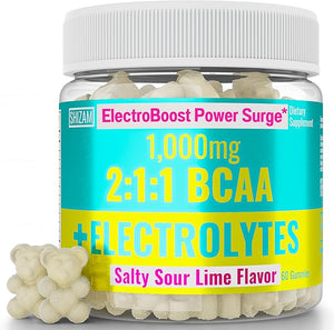 SHIZAM Electrolyte BCAA Gummies: Energy Chews w Electrolytes Branched Chain Amino Acids Potassium Sodium Salt for Runners, Perfect Cycle Support, Salts Mineral Drops Capsule Pills Tablets Supplement