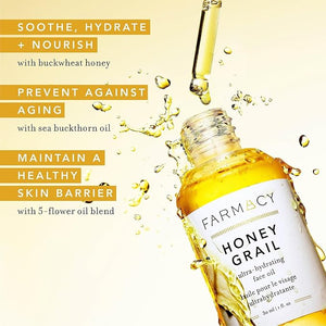 Farmacy Hydrating Face Oil - Honey Grail Nourishing Oil for Skin &amp Hair - Infused with Sea Buckthorn Oil Rosehip Oil &amp Buckwheat Honey to Moisturize &amp Maintain a Healthy Skin Barrier (30m