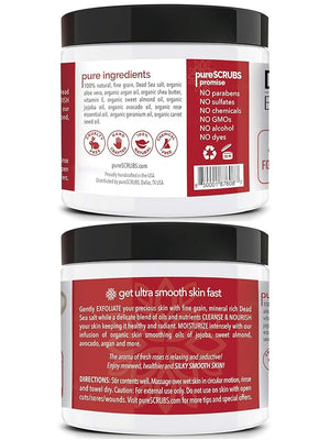 pureSCRUBS Premium Rose Body Scrub Set - Large 16oz Dead Sea Salt Body Scrub With Infused Essential Oils &amp Nutrients Includes Wooden Spoon Loofah &amp Oatmeal Exfoliating Bar Soap