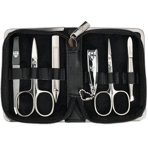 3 Swords Germany - brand quality 6 piece manicure pedicure kit set for professional finger &amp toe nail care with leather case - Made in Germany - black genuine leather