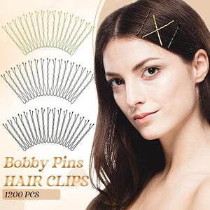 Tigeen 1200 Pcs Bobby Pins Bulk 2 Inch Hair Pins Kit for Women Invisible Wave Clips Pain-free Hairpin with Storage Case for Hairdressing Salon Ballet Studio Haircut All Hair Types(Black Brown Gold)