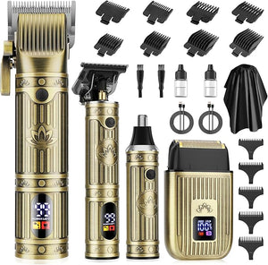 Professional Hair Clippers for Men, Cordless Beard Trimmer, Nose &amp; Ear Hair Trimmer, Electric Shavers Barber Kit with LED Display, Hair Cutting Kit with Case, for Barber, Mens Gift