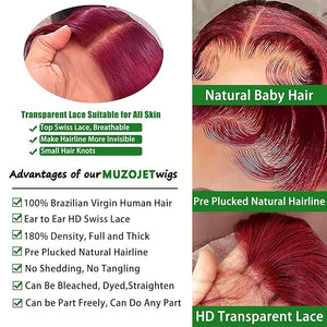 99j Burgundy Lace Front Wigs Human Hair 13x6 Body Wave Lace Front Wigs Human Hair Pre Plucked Glueless Red Wig Wine Red Wigs for Women Reddish Brown 180 Density 22 Inch