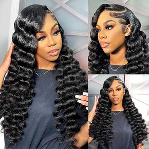 Loose Deep Wave Lace Front Wigs Human Hair Loose Curly Human Hair Wigs Pre Plcked 13x4 Hd Transparent Lace Fronalt Wigs For Women 180% Density Loose Deep Wave Closure Wig 26 Inch