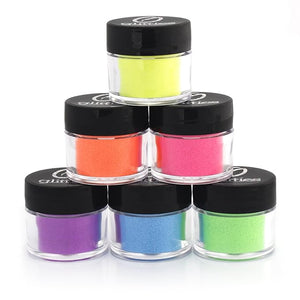 GLITTIES - (6PK) - (.008) - Neon Matte Fine Glitter Powder 6 pk Kit - Great for Nail Art Mix with Gel Nail Polish Gel and Acrylic Powder Hair Decoration - (60 Gram)