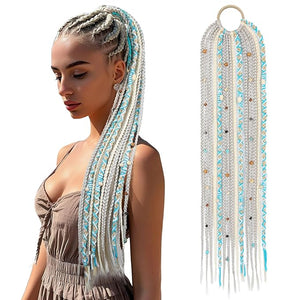SEIKEA Boho Braided Ponytail Extension with Hair Tie 24 Long Viking Dreadlock Beads Ponytail Hand-braided Braids Hair Extensions Lightweight Natural Synthetic Hairpiece for Festival Cosplay