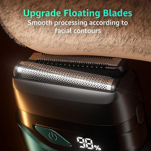 Electric Foil Shavers for Men Mini Electric Razor Compact Face Shaver IPX7 Waterproof Wet Dry Cordless Razor LED Display USB-C Fast Rechargeable Emerald Green