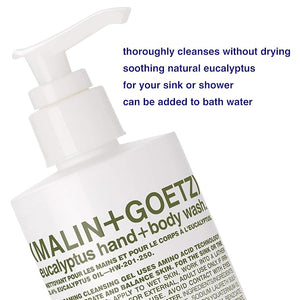 MALIN+GOETZ Eucalyptus Hand + Body Wash ? natural hydrating soap,cleansing and purifying for all skin types, prevents stripping or irritation on sensitive skin. Cruelty-free. 8.5 fl oz