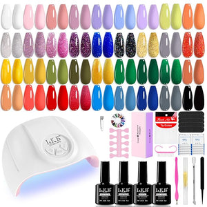 LKEE Gel Nail Polish Kit with U V Light 108W 65 Pcs Gel Nail Polish Set All Season Gels Nail Kit Essential Manicure Tools for DIY Nails Art Gifts for Women (D3-36SET-SKU3-012001)