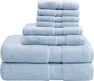 Madison Park 800GSM Bathroom Towel Set of 8 100% Cotton Bath Towel Set for Bathroom Luxurious Highly Absorbent 2 Bath Towels 2 Hand Towels 4 Washcloths Quick Dry Spa Quality Light Blue