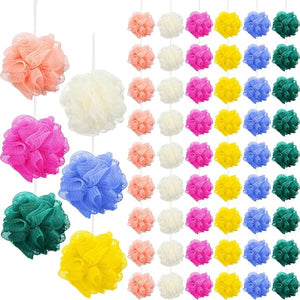 Sunnyray 100 Pcs Bath Sponge Shower Loofahs Bulk Bath Luffas Exfoliating Body Scrubber Packs Assorted Colors Mesh Balls Travel Cleaning Wash Puff Bathing Accessories for Women Men Body Wash 6 Colors