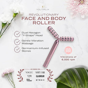 Revolution Roller - Germanium Stone Uplifting Face/Body Beauty Massage Tool/Roller/Wand for Skin Tightening/Firming De-Puffing Anti-Aging (Rose Gold)