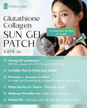 Glutathione Collagen Sun Gel Patch ? Transparent Gel to High Adhesion Invisible UV Shade Patch - UVA/UVB Block for Outdoor Activities - For All Skin Types and Tones, 0.67 fl.oz.