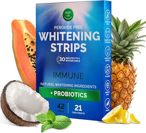 Teeth Whitening Strips by Pop On, 42 Strips, 21-Day Treatment, Non-Slip, Sensitive Teeth Whitening Strips, Made With Natural Ingredients, Coconut Oil, With Essential Probiotics, Hydrogen Peroxide Free