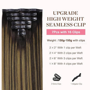 GOO GOO Clip in Hair Extensions Real Human Hair Remy Human Hair Extensions Clip ins for Women Natural Human Hair 20inch 160g 7Pcs #2/6/2 Balayage Dark Brown to Chestnut Brown