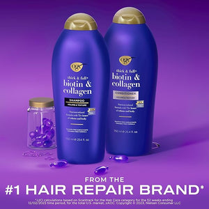 OGX Shampoo and Conditioner Set Thick and Full + Biotin and Collagen Purple Helps Thicken and Texturize Hair Ideal for Flat to Medium Volume Hair 25.4 FL OZ 2 Pack