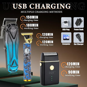 Hair Clipper Kit for Men Professional Cordless Rechargeable Hair Clippers &amp Beard Trimmer Set with Foil Shaver Complete Cutting Kit for Home Use