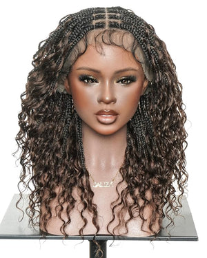 Mila Full Lace Bohemia Braided Wigs - 18 Human Hair Boho Curls and Synthetic Braids Hand-Tied Full Lace Natural Scalp Pre-Plucked Knotless - Dark Brown #4