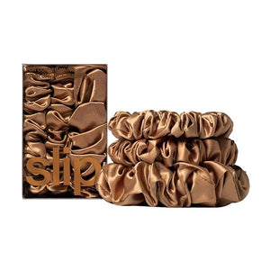 slip Back to Basics Copper Midi &amp Large Scrunchie Set | Includes 2 Midi &amp 1 Large Pure Silk Scrunchies | 100% Mulberry Silk Anti-Crease Gentle on Hair Prevents Breakage | Stylish &amp Dura