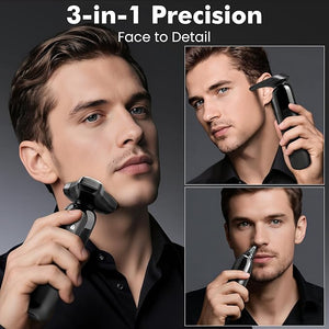 Electric Razor for Men Flynth 3-in-1 Cordless Shaver 3-Blade Rotary Shavers Wet/Dry for Beard Nose &amp Face IPX7 Waterproof Fast Charge Travel Trimmer Grooming Set