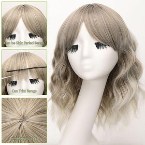 AISI HAIR Ombre Honey Glod Synthetic Wavy Curly Bob Wig with Bangs Short Wavy Hair for Women Synthetic Heat Resistant Bob Wigs