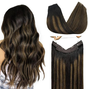 GOO GOO Wire Hair Extensions Human Hair 1B/6/1B Natural Black with Chestnut Brown Balayage 16inch 95g Invisible Wire Hair Extensions with Transparent Seamless Fish Line Hairpiece