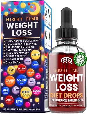 Night Time Weight Loss Diet Drops - Appetite Control Fat Burner Metabolism Booster - Apple Cider Vinegar - Cinnamon - Cayenne Pepper
