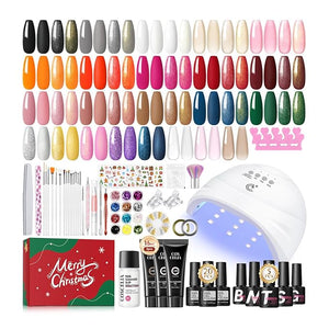 COSCELIA Christmas Gel Nail Polish Kit with U V Light Base and Top Coat, 20 Bottles Gel Polish and 3 Colors Poly Extension Polish Set Glitter Decoration Starter Kit Gifts for Women