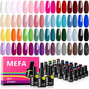MEFA 35 Pcs Gel Nail Polish Set, 32 Colors Spring Collection Gel Nail Polish Pink Green Nail Art Manicure DIY Home Gifts for Women Girls Beginners